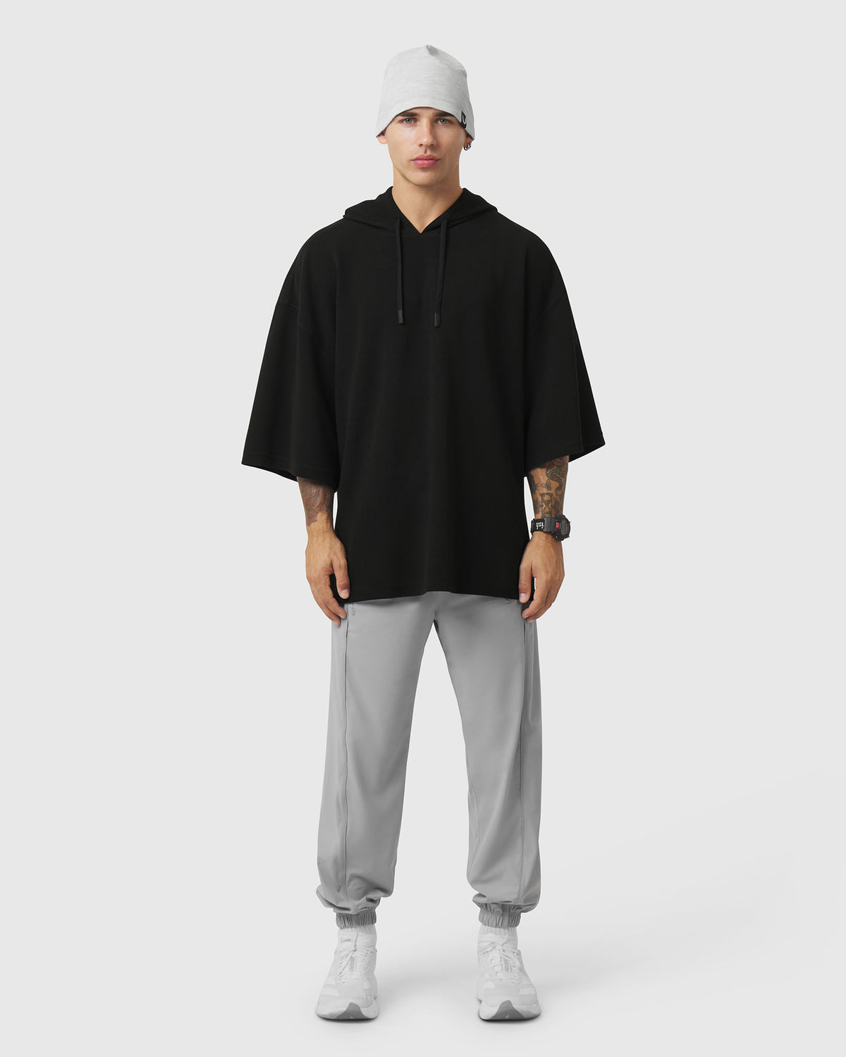 1204. Tech-Waffle™ Short Sleeve Oversize Hoodie - Black