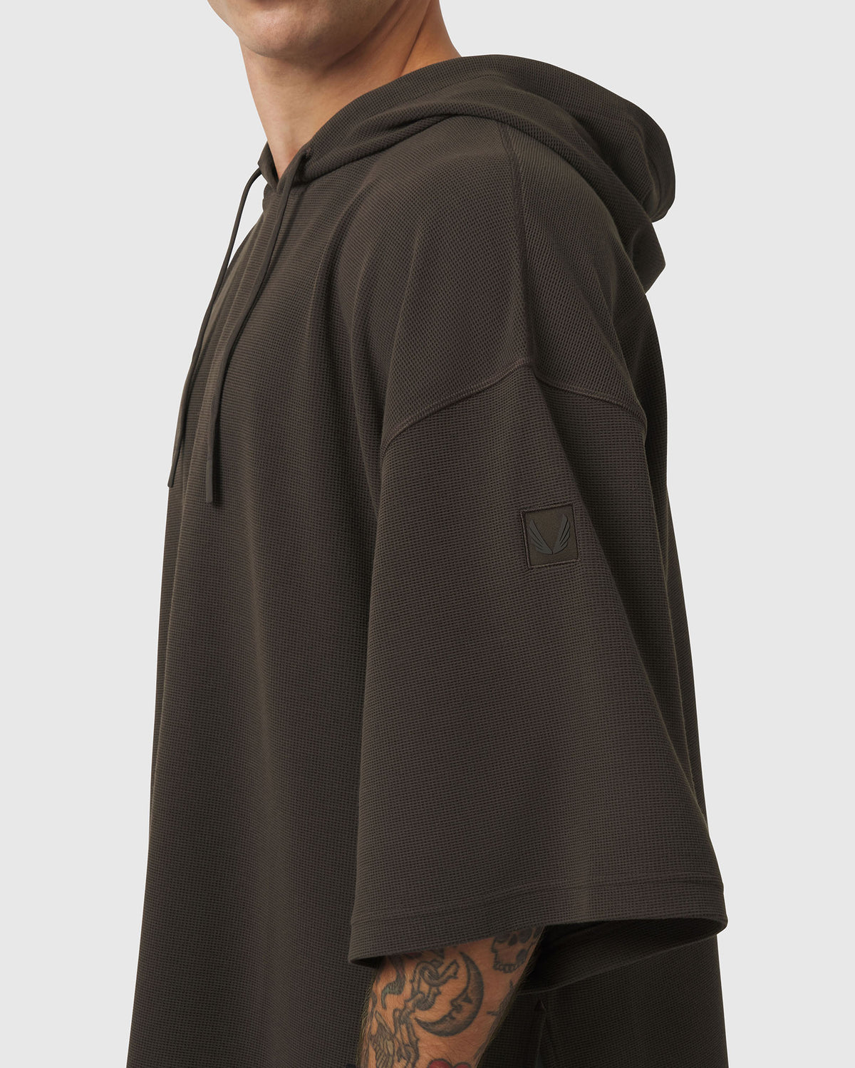 1204. Tech-Waffle™ Short Sleeve Oversize Hoodie - Dark Earth