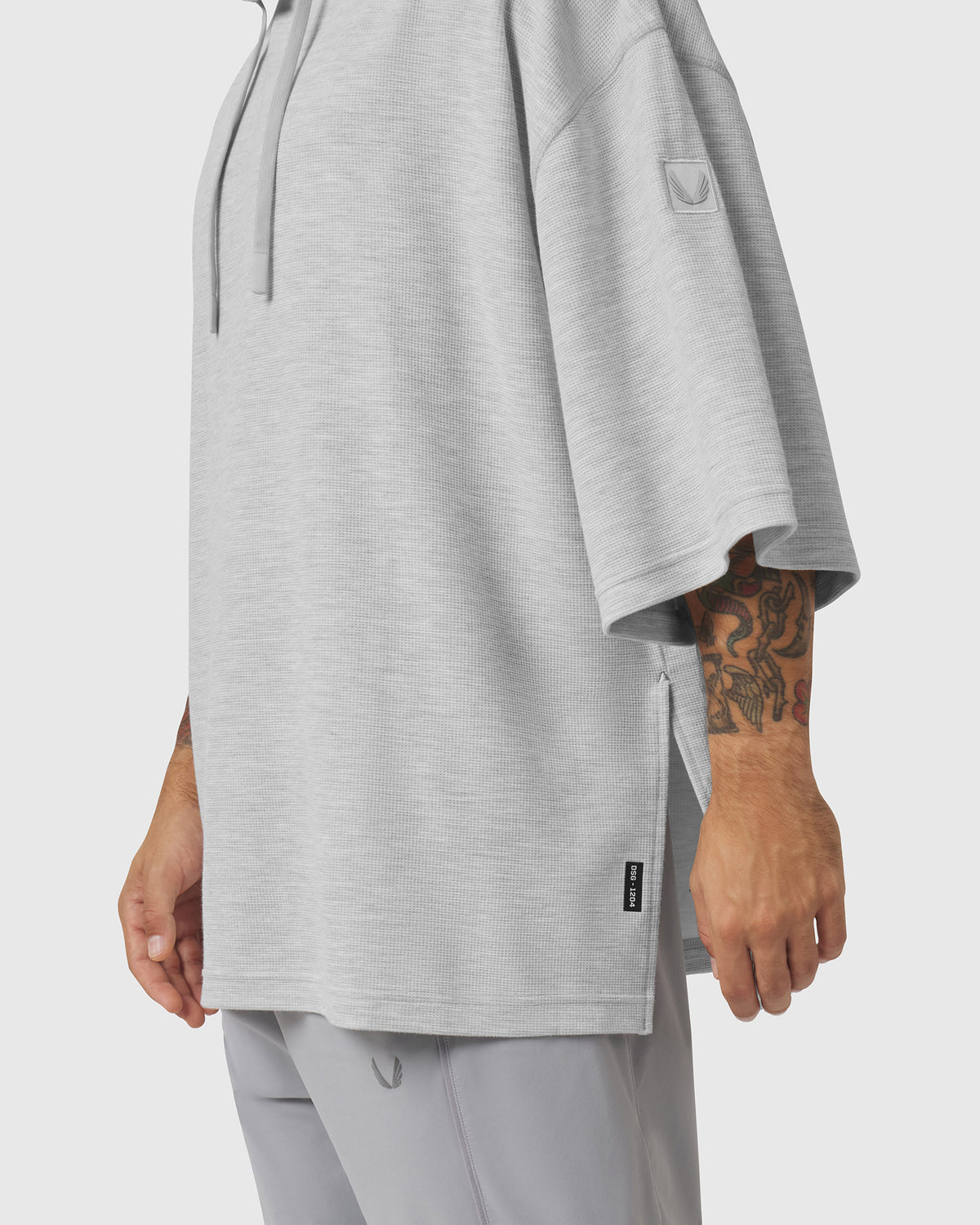 1204. Tech-Waffle™ Short Sleeve Oversize Hoodie - Heather Grey
