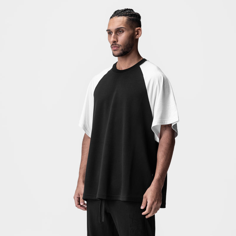 0946. Waffle Knit Oversized Tee - Black/White