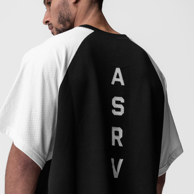 0946. Waffle Knit Oversized Tee - Black/White