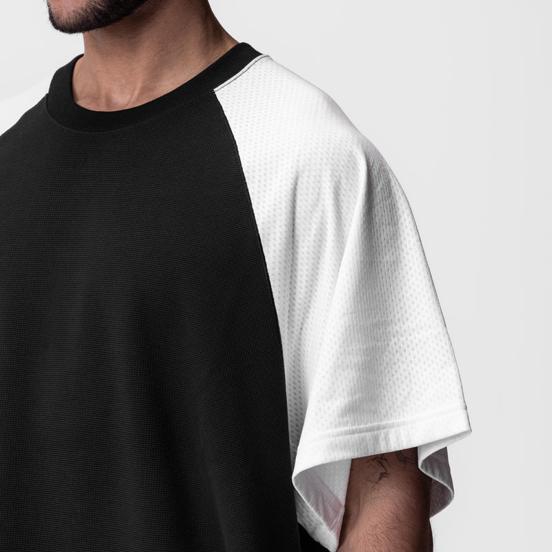 0946. Waffle Knit Oversized Tee - Black/White