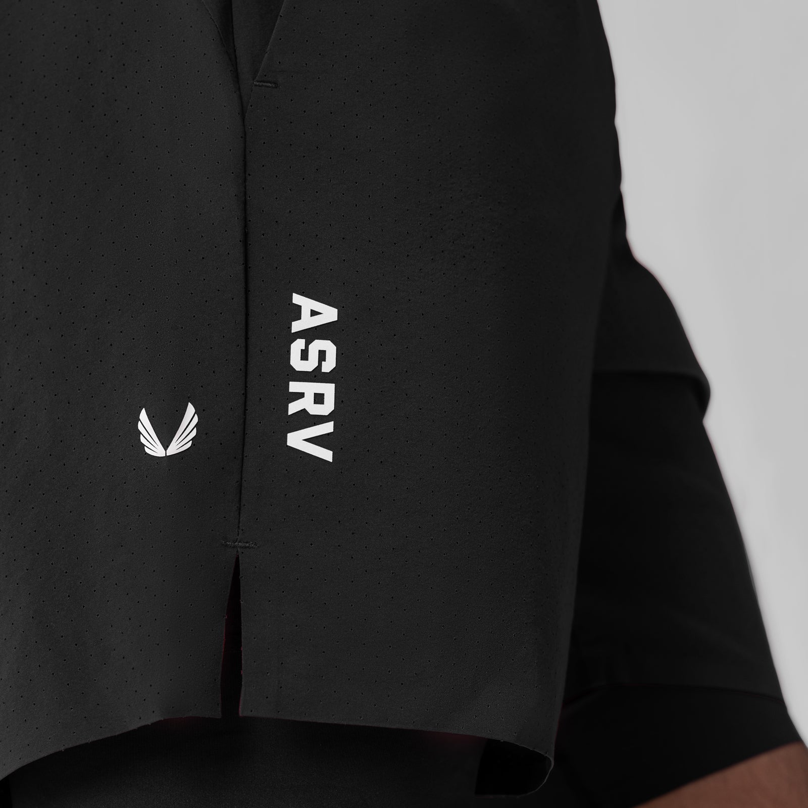 Black Aerotex Bonded 7" Liner Short on model, side detail view