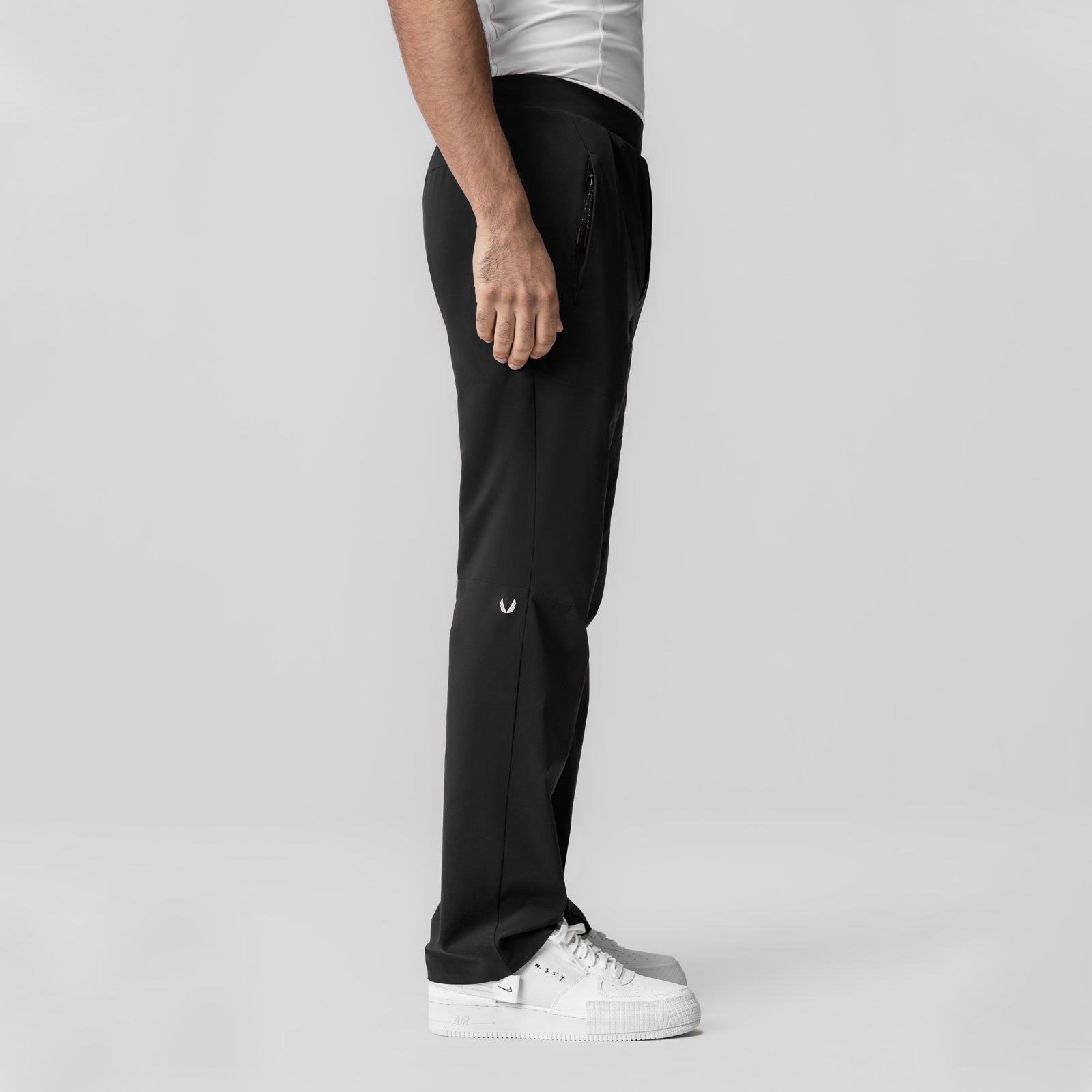 Black Aerotex Weather-Ready Bonded Pant worn by model, side view