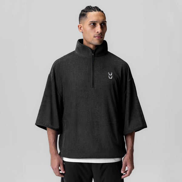 1057. Towel Terry Quarter Zip Oversized Tee - Black