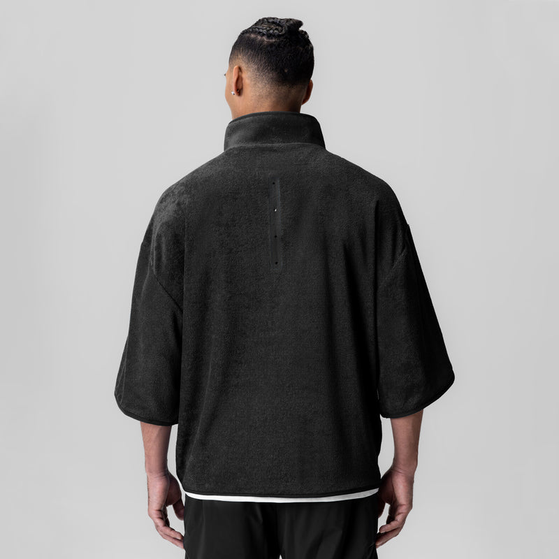 1057. Towel Terry Quarter Zip Oversized Tee - Black