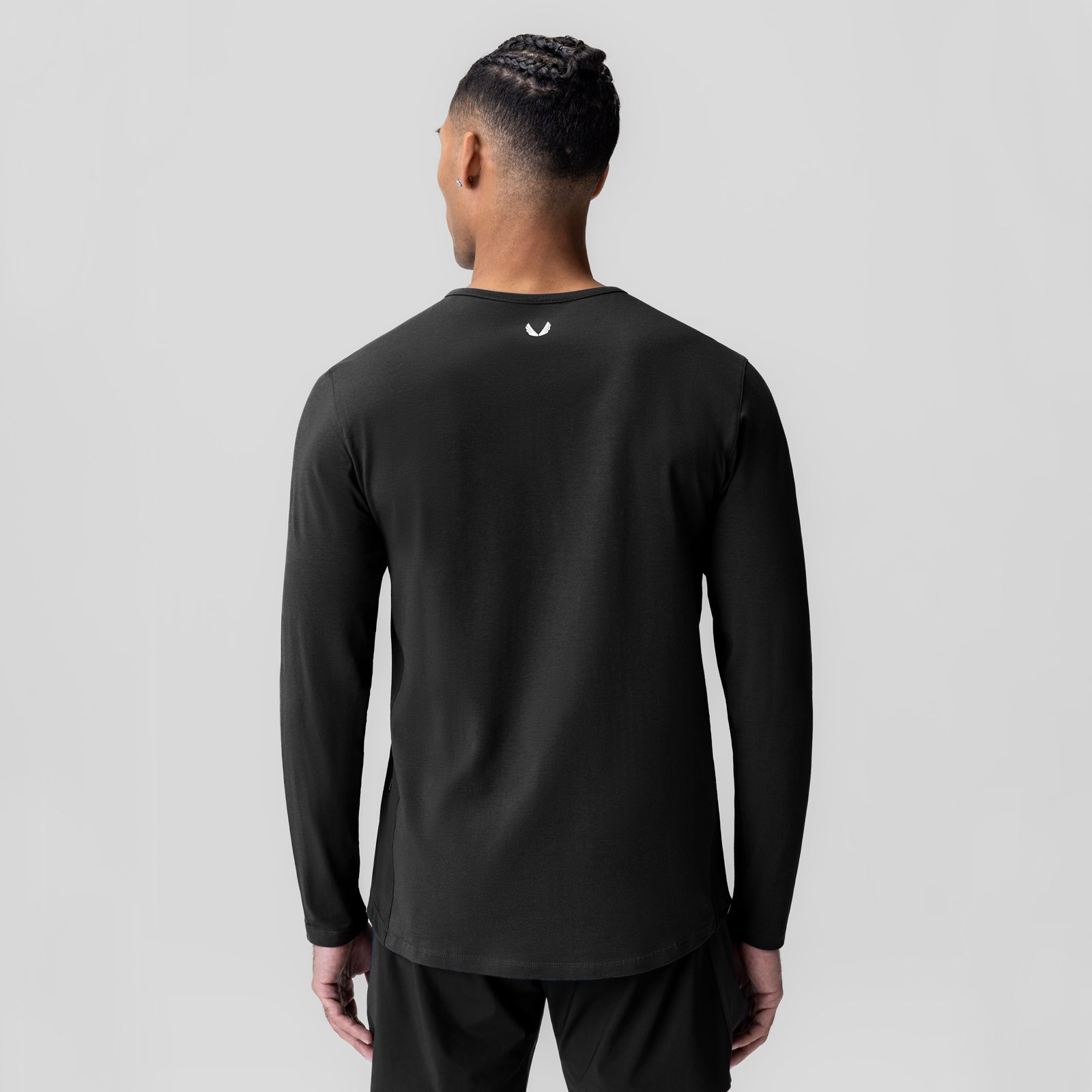 Black Creora® Cotton Modal Long Sleeve worn by model, back view