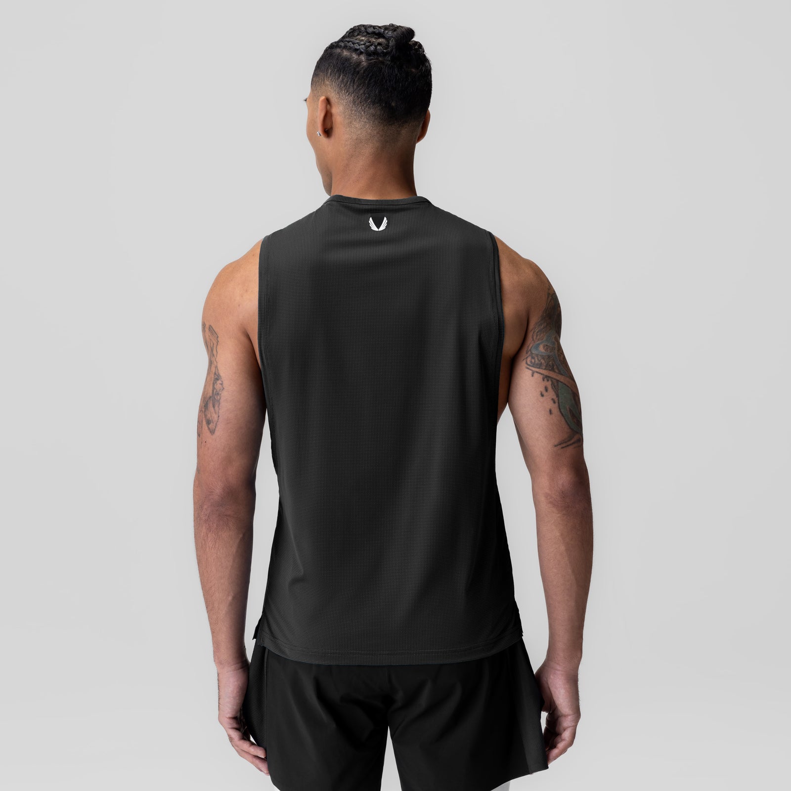 Ice-Skin™ Muscle Tank in black, rear view on model