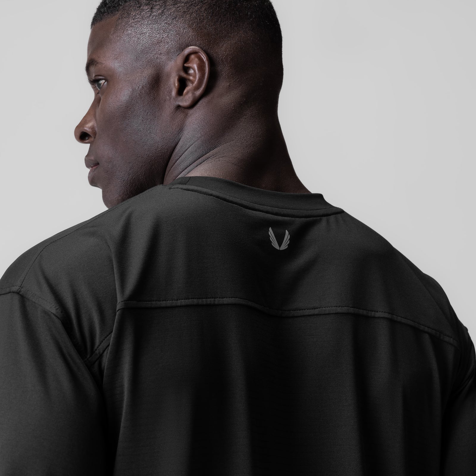 Black 3D-Lite® 2.0 Lycra® 3/4-sleeve oversized tee, back view on model