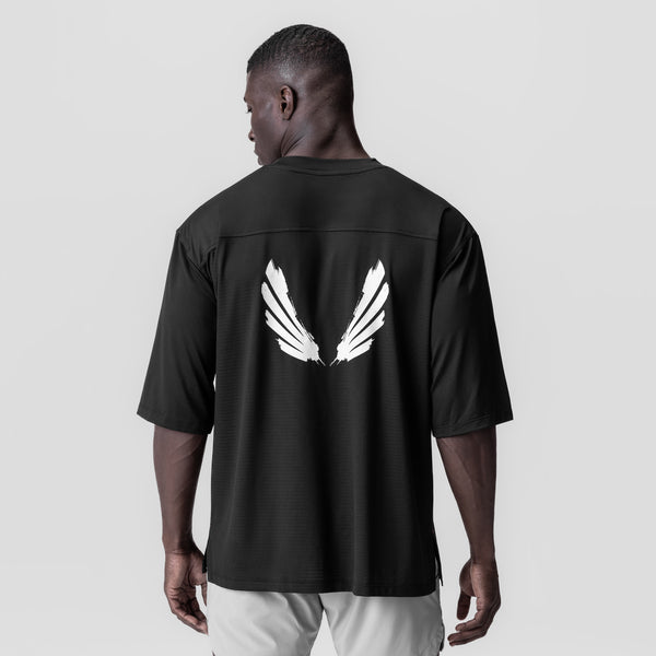 0841. 3D-Lite® 2.0 Lycra® 3/4-Sleeve Oversized Tee - Black "Brush Wings"