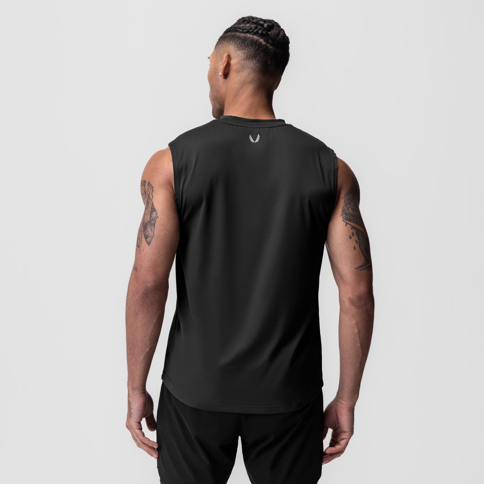 AeroSilver® Cutoff Tank in black, rear view on male model