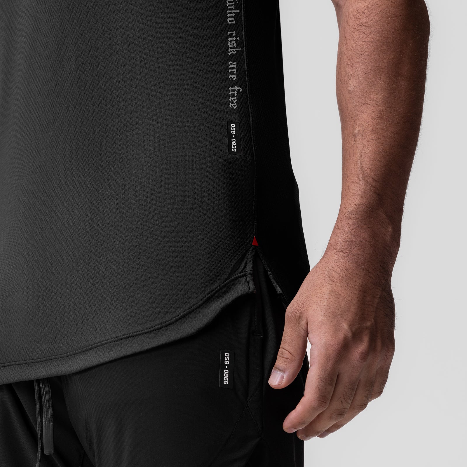 AeroSilver® Tank Top in black worn by model, side view detail