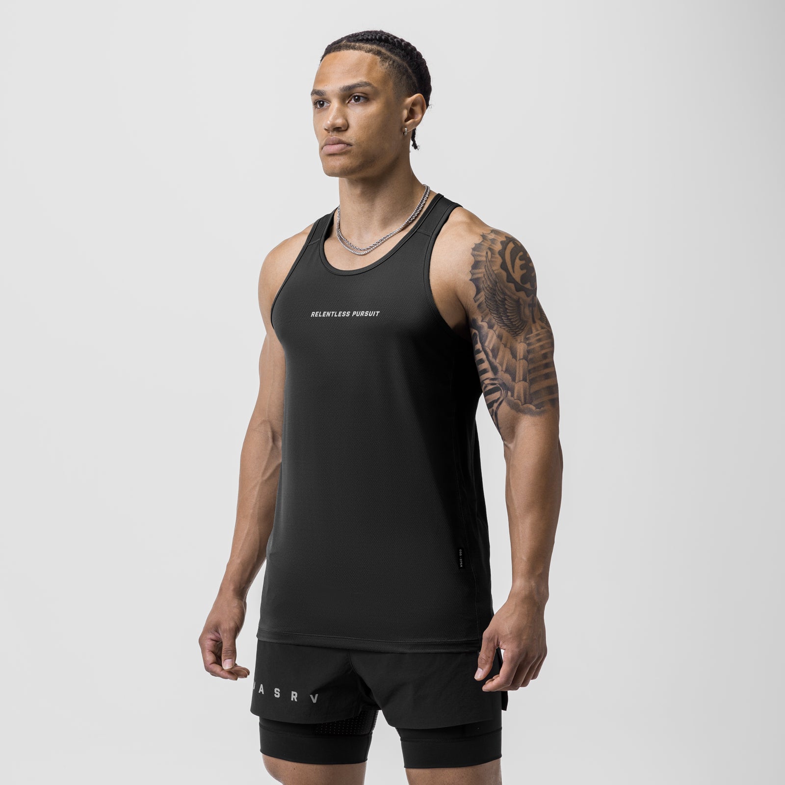 AeroSilver Training Singlet in black worn by model, front view