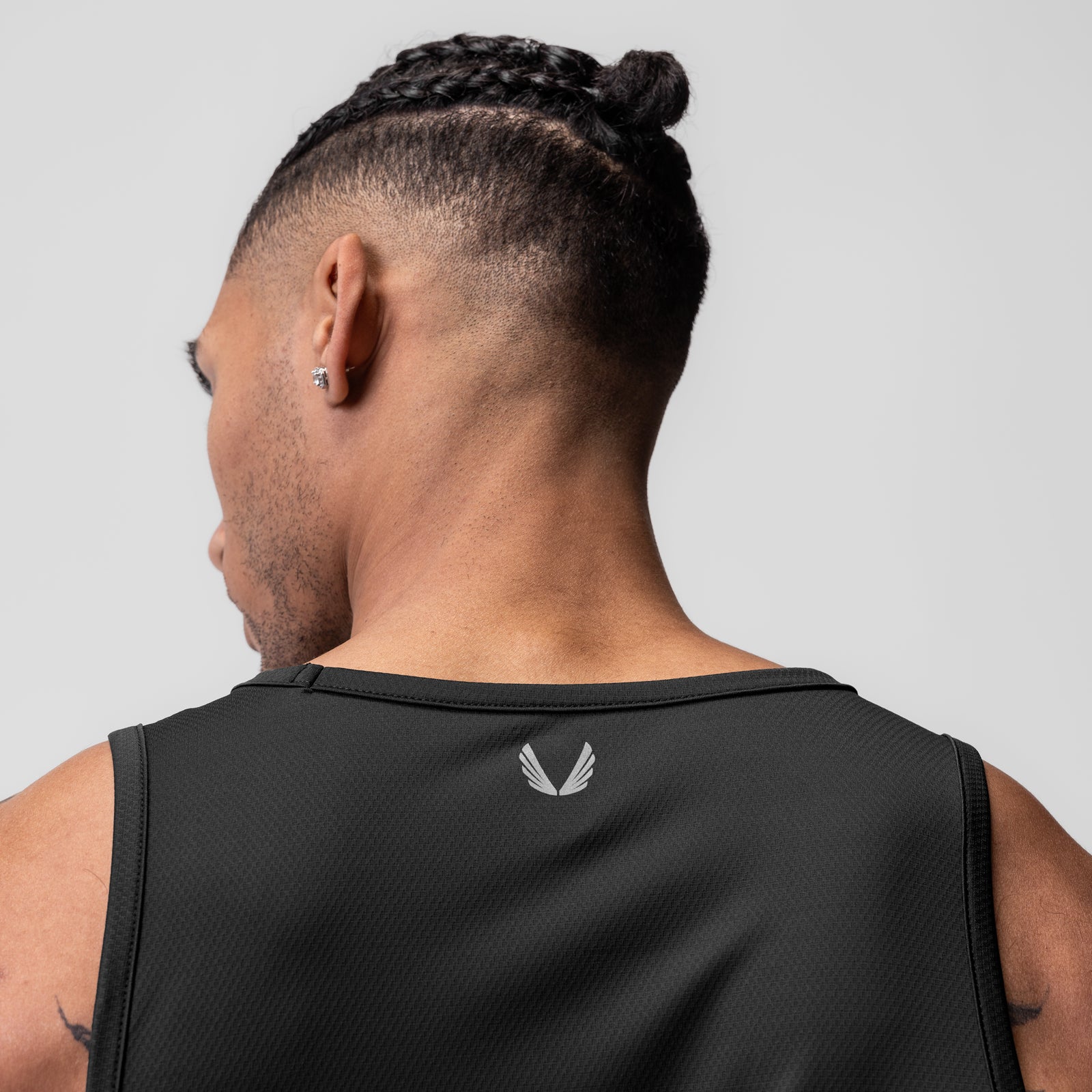 AeroSilver® tank top in black, back view on male model
