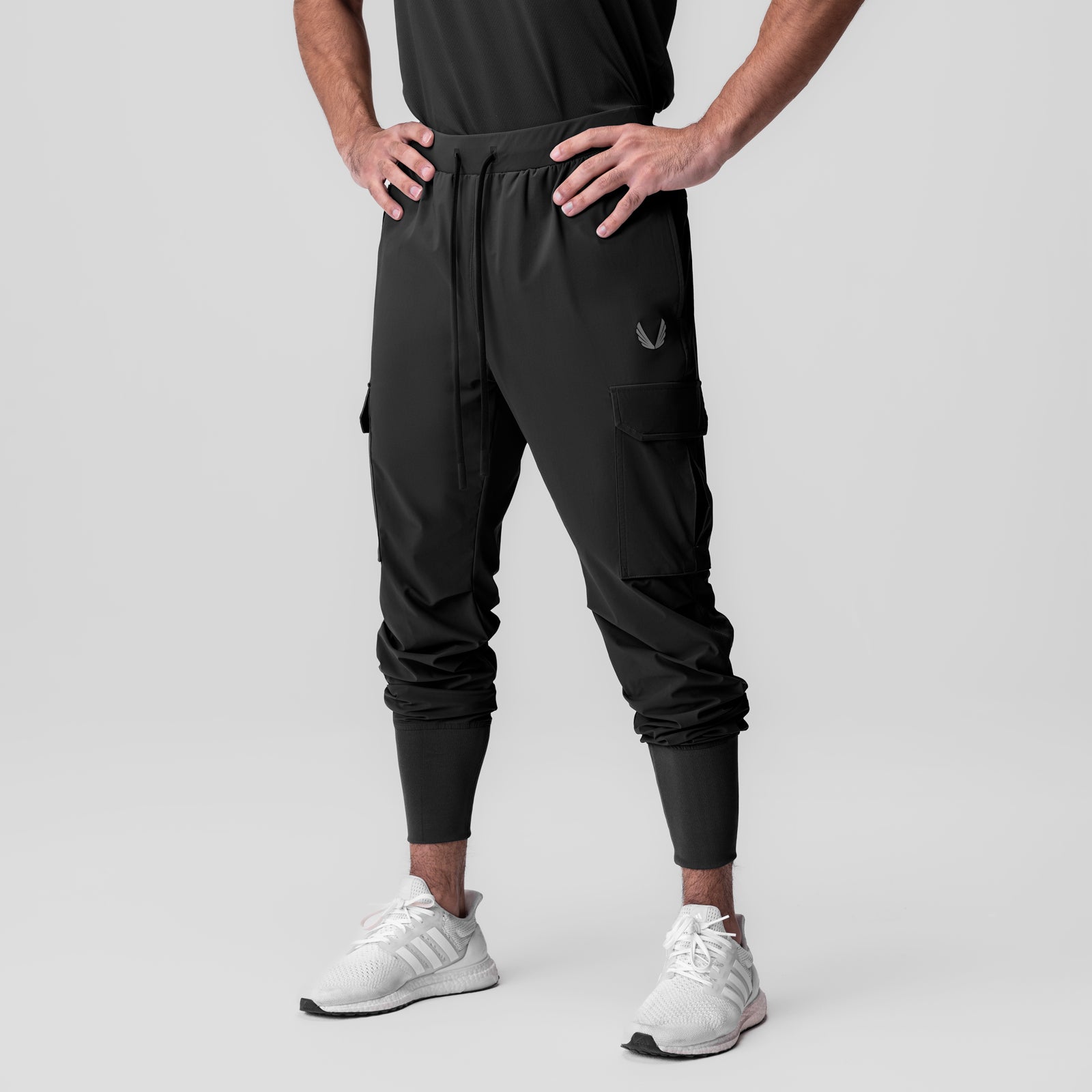 Black Tetra-Lite Ice Cargo High Rib Jogger worn by model, front view