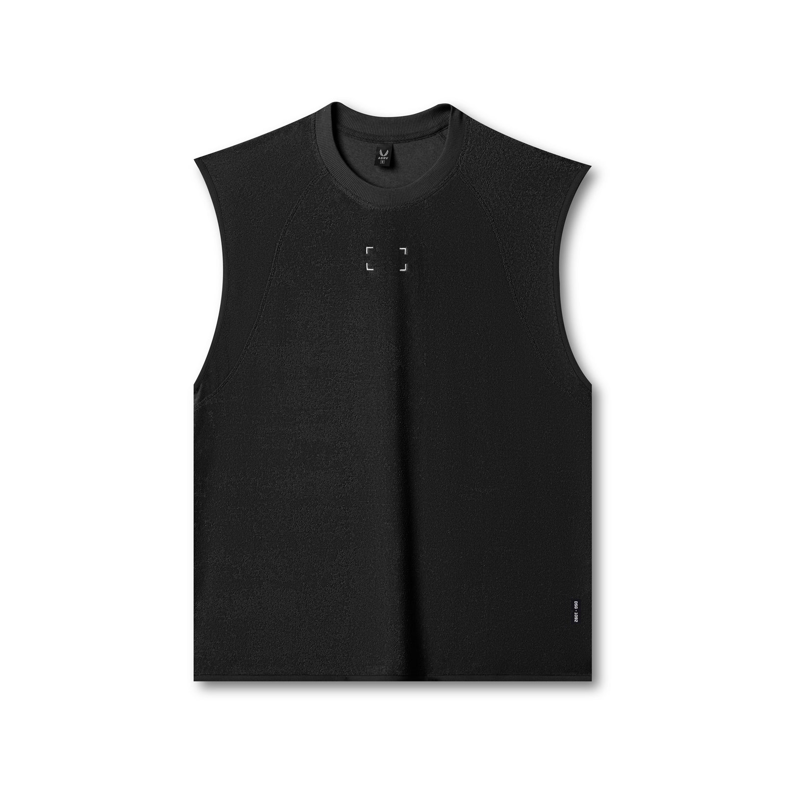 flatlay Towel Terry Cutoff sleeveless tank in black, front view