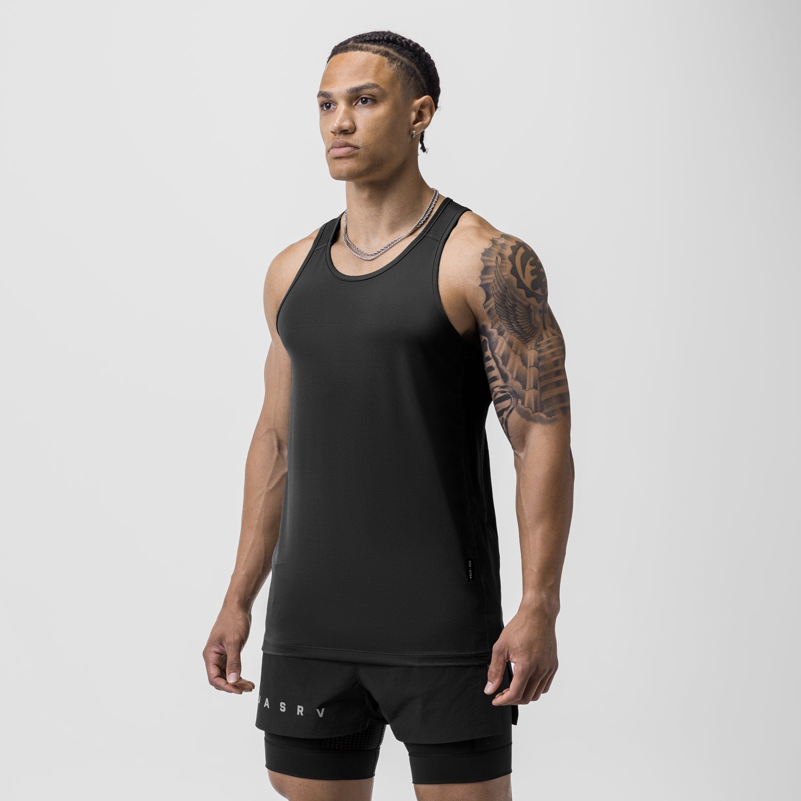 AeroSilver Training Singlet in black worn by male model, front view