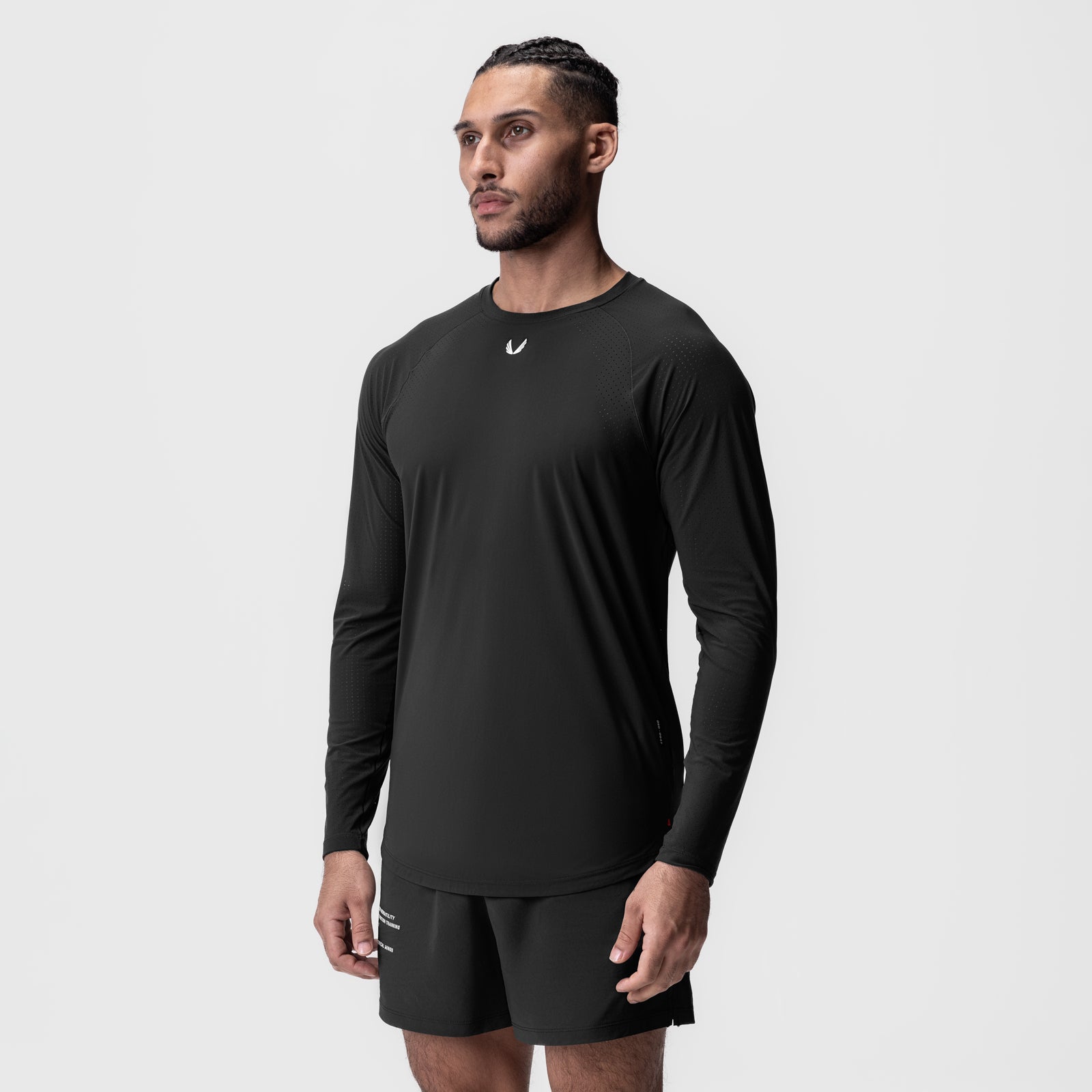 Black Laser-Vent Established Long Sleeve shirt on male model, front view