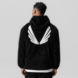 0553. Sherpa Recovery Hoodie - Black/White "Wings"