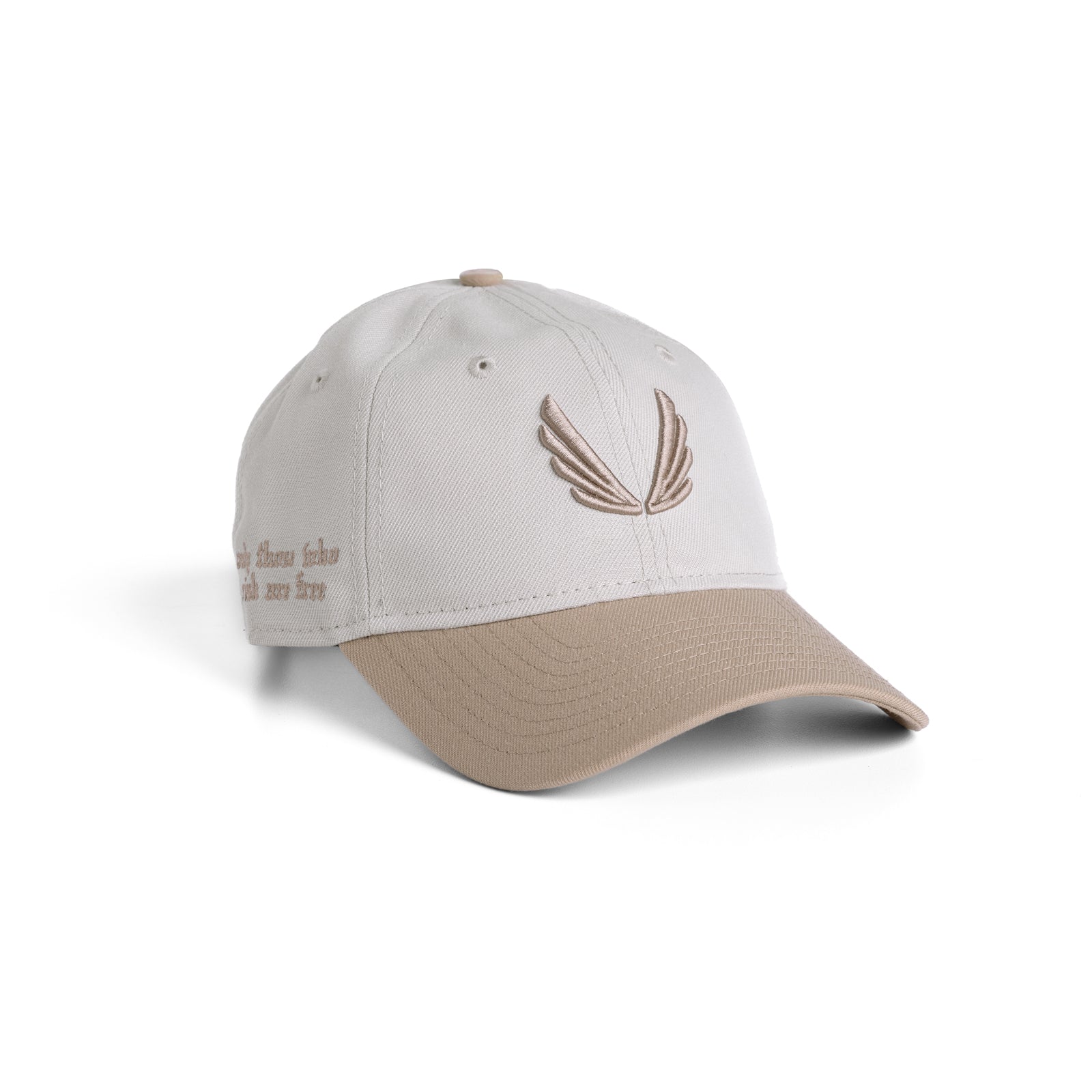 New Era 9Twenty strapback hat in stone and beige two-tone, angled front view
