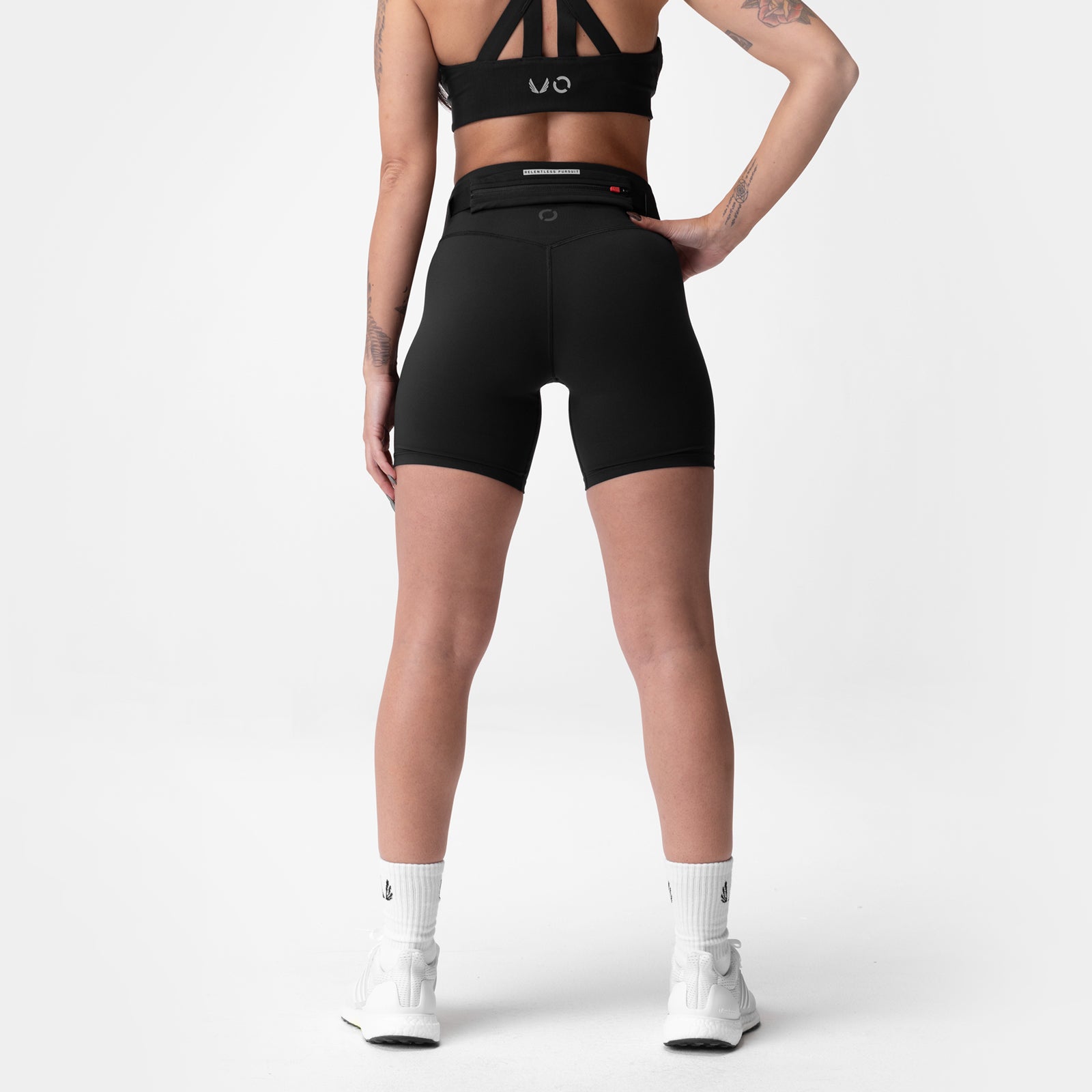 Black Lycra® 3-In-1 Biker Short worn by model, back view