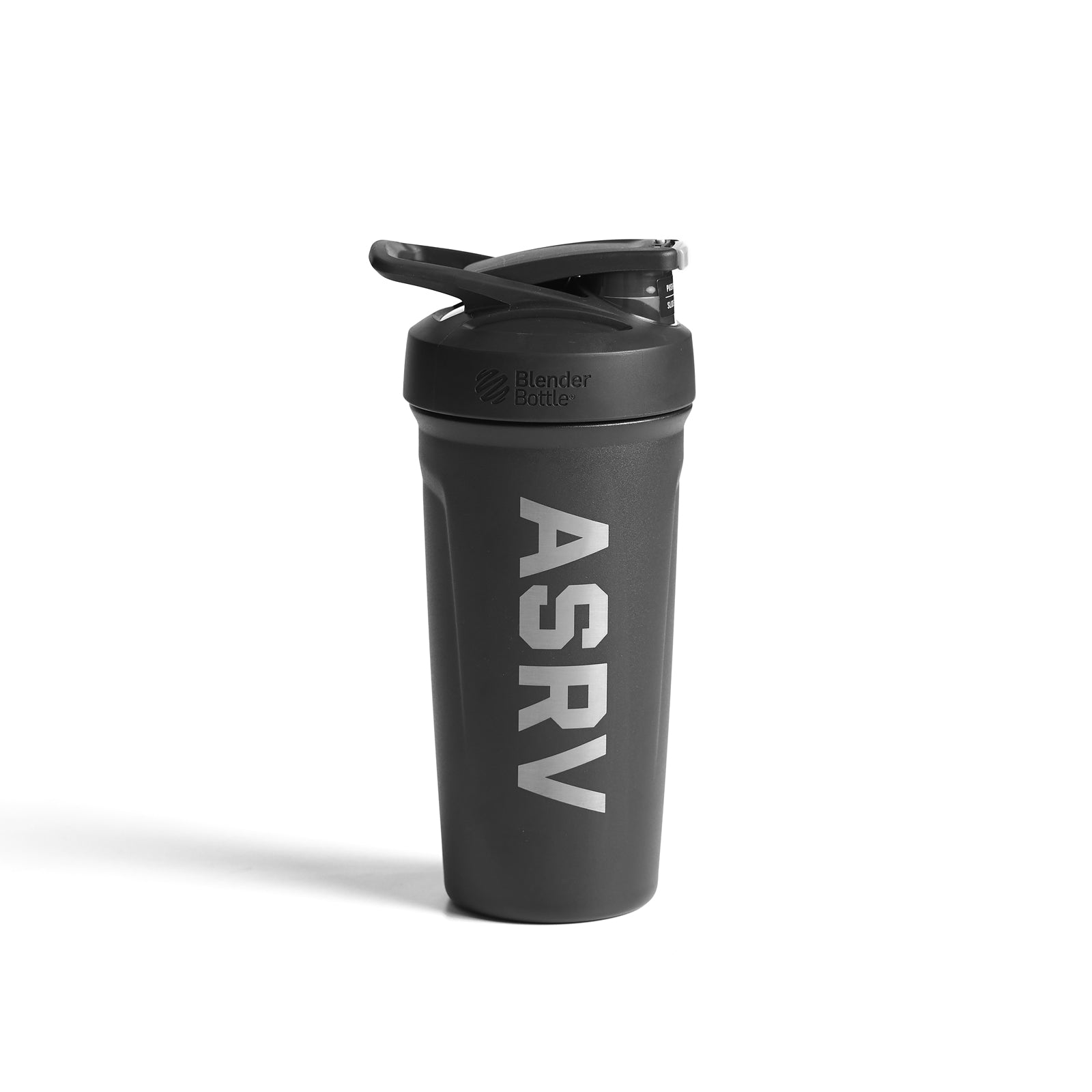 ASRV x Blender Bottle Strada insulated shaker in black, front view