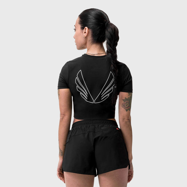 W019. Lycra® Cropped Tee - Black "Big Wings"