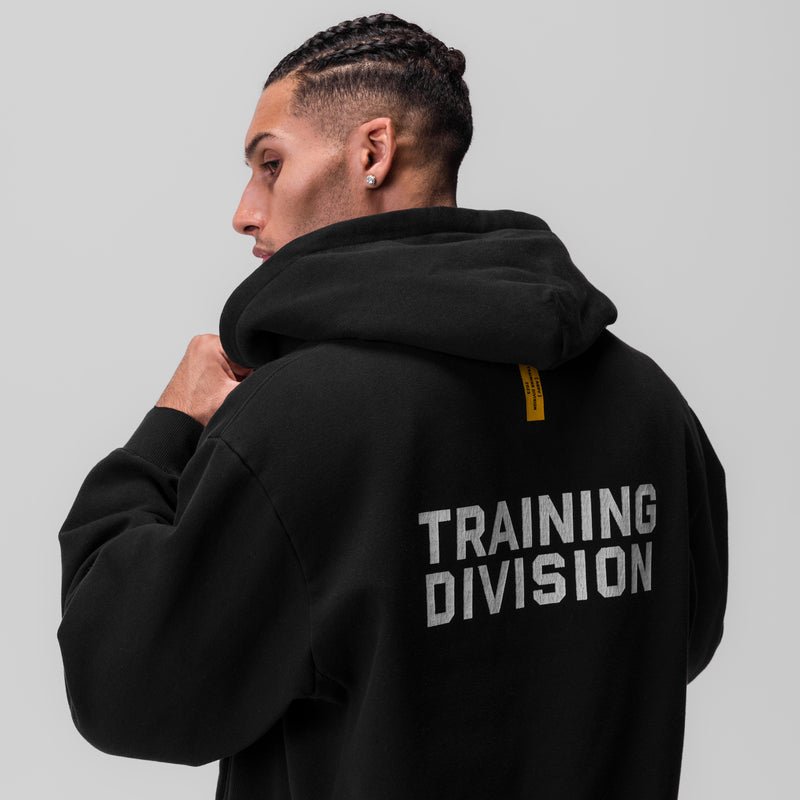 0843. Tech Essential™ Distressed Full Zip Hoodie - Black "Training Division"