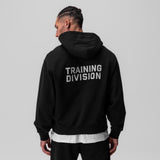 0843. Tech Essential™ Distressed Full Zip Hoodie - Black "Training Division"