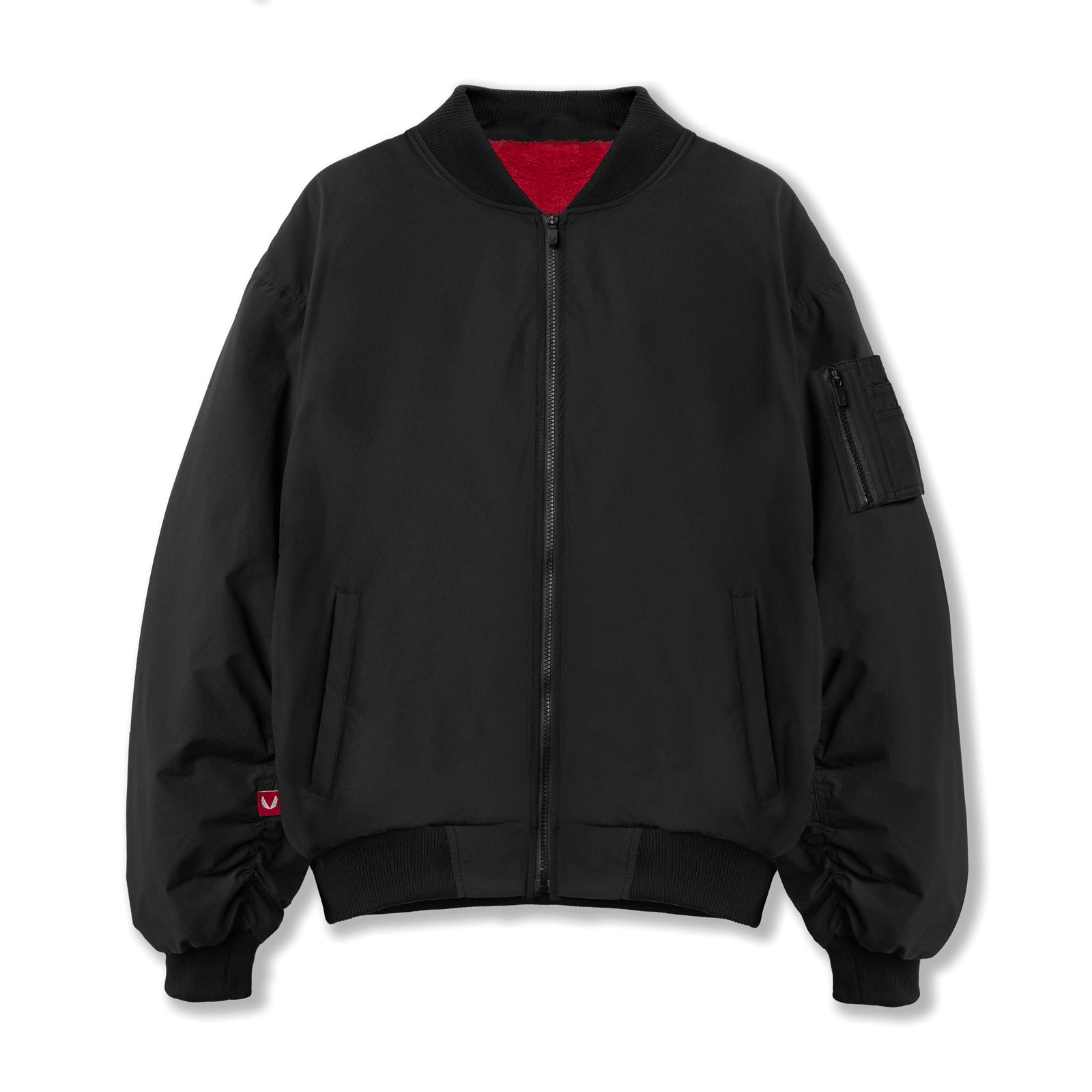 flatlay Sherpa-Lined Insulated Bomber Jacket in black, front view