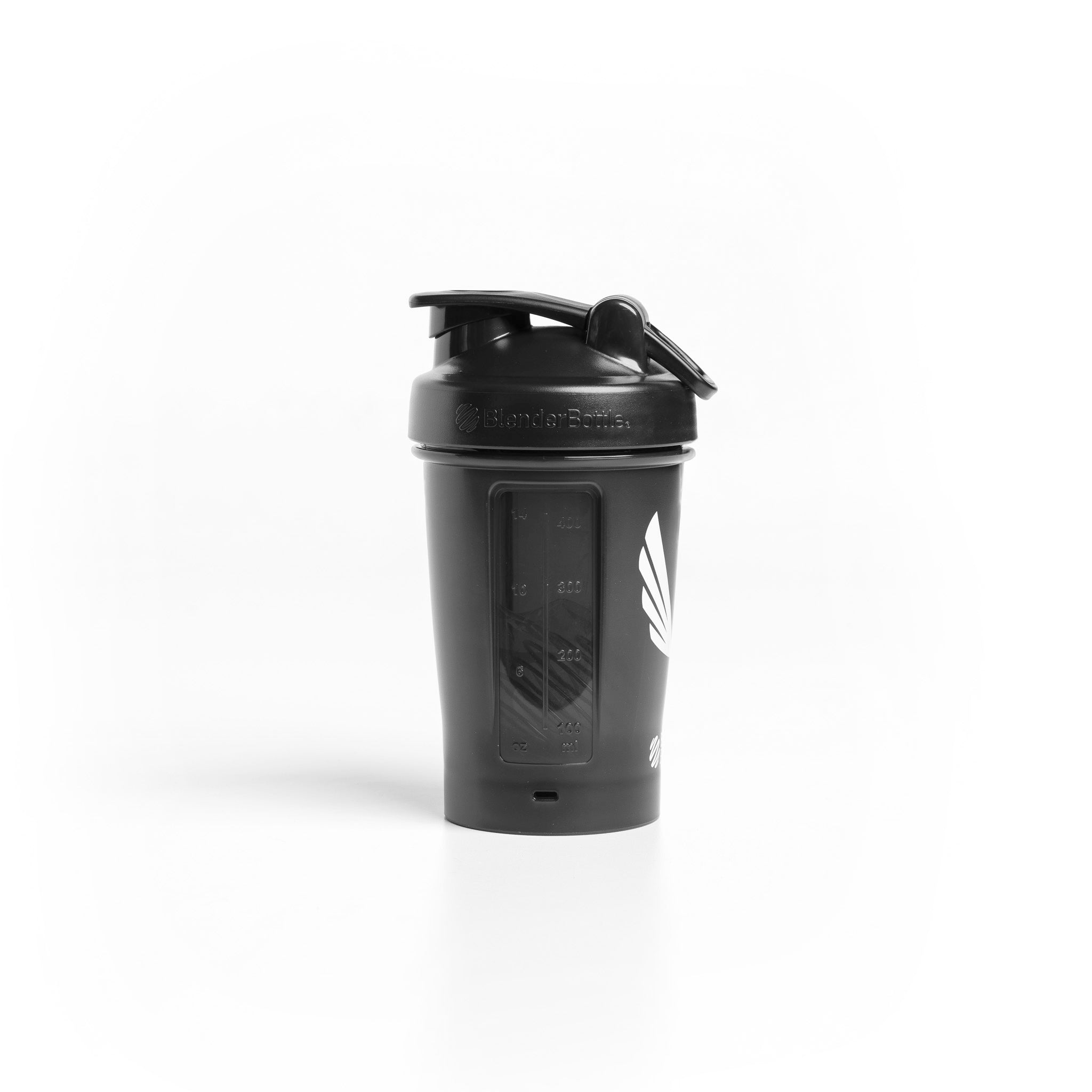 ASRV x Blender Bottle Mini Plastic Shaker in black with wings logo, front view