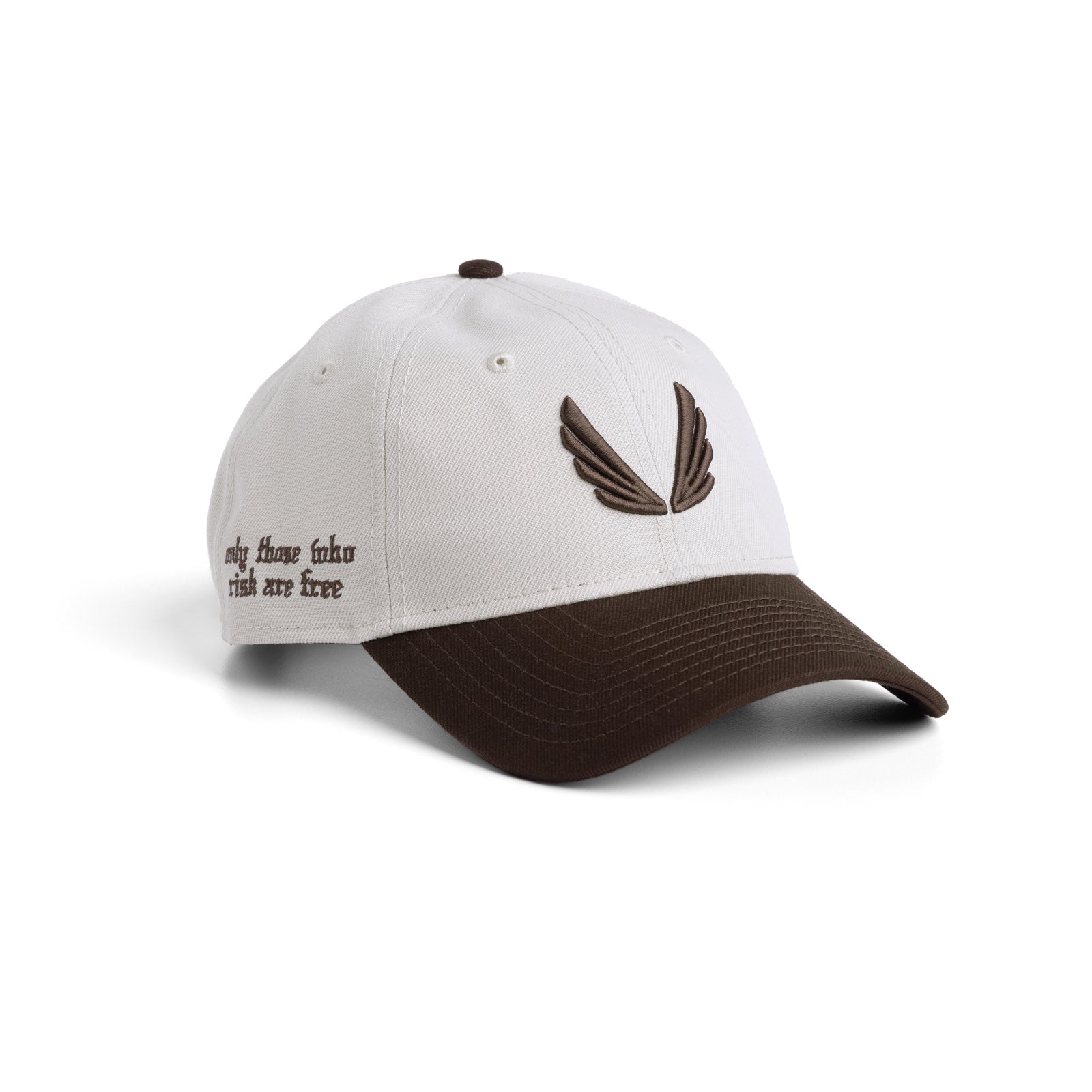 New Era 9Twenty strapback hat in stone and dark earth two-tone, front three-quarter view