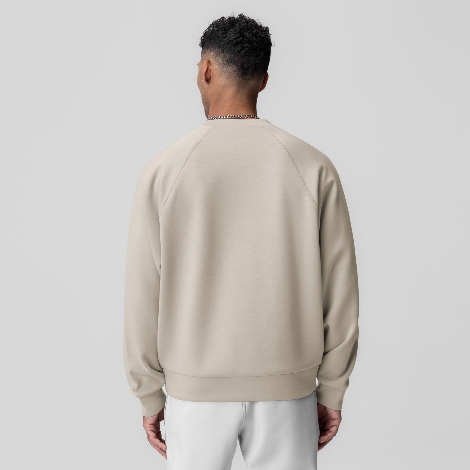 Dri-Core Oversized Crewneck in Chai, back view on model