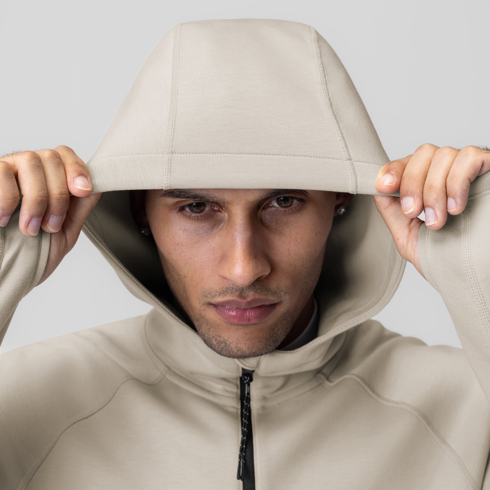 【riAndco】23SS★ Aspyn Tee Retro Cropped Zip-Up Hoodie (Heather Grey/Black) [Boxy +
