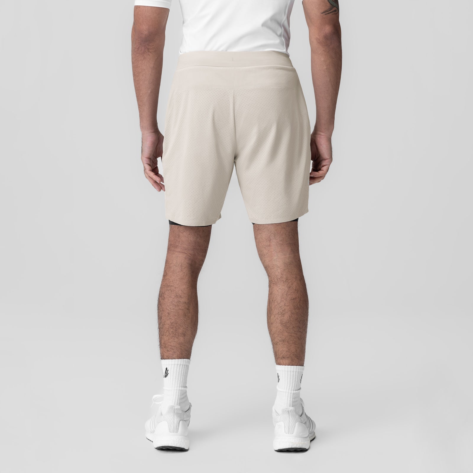 Aerotex Bonded 7" Liner Short in Chai, back view on model