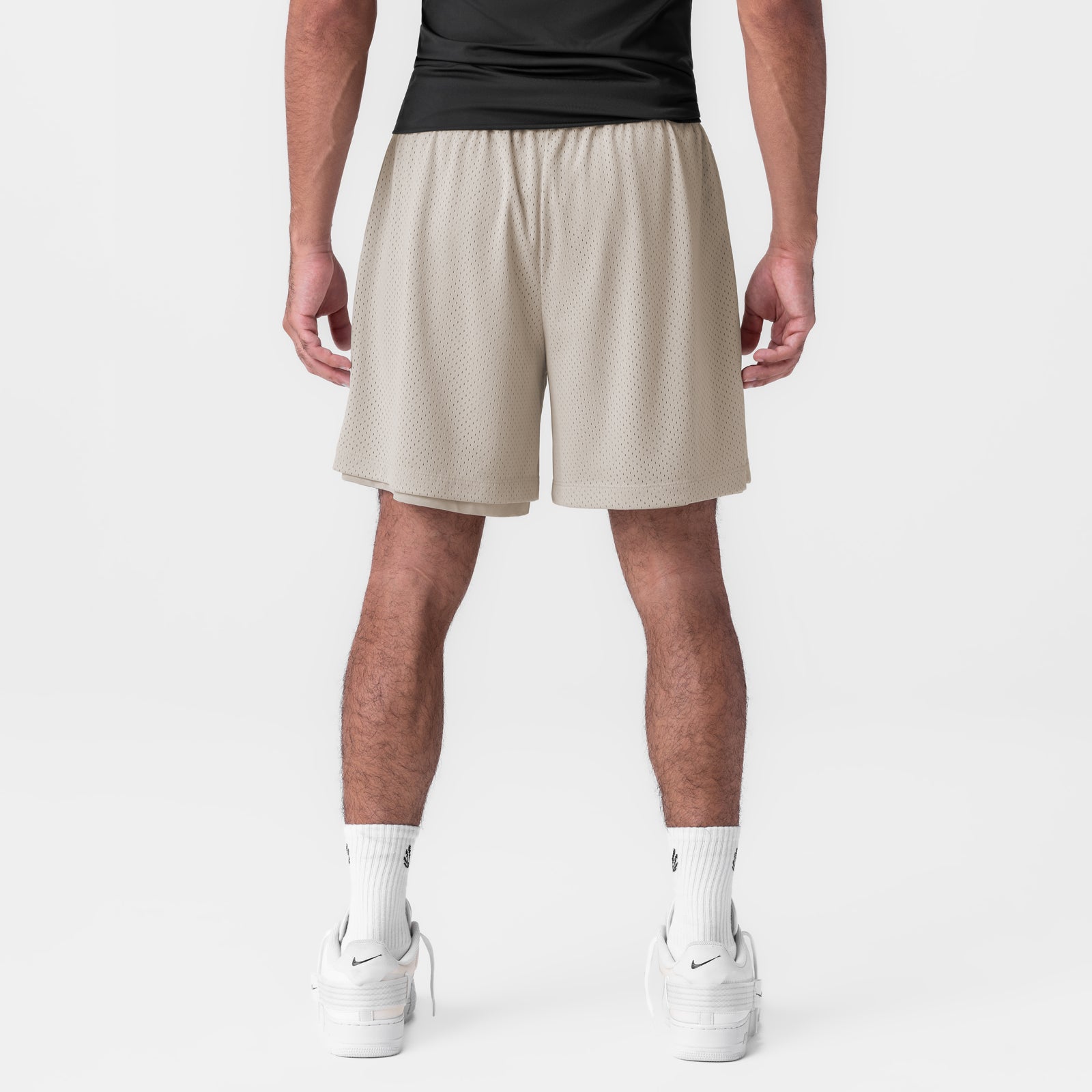 Reversible 2-in-1 Short in Chai worn by model, back view