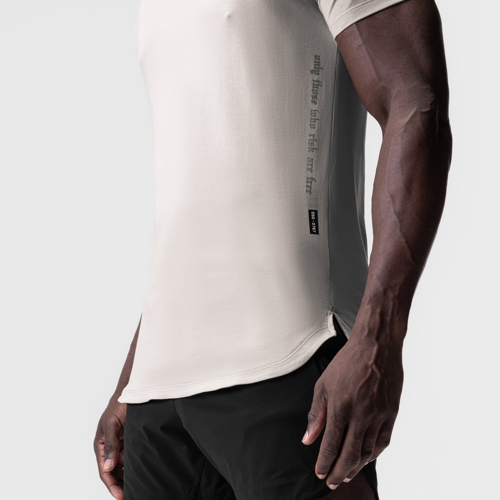 Supima® Established Tee in cream worn by model, side view