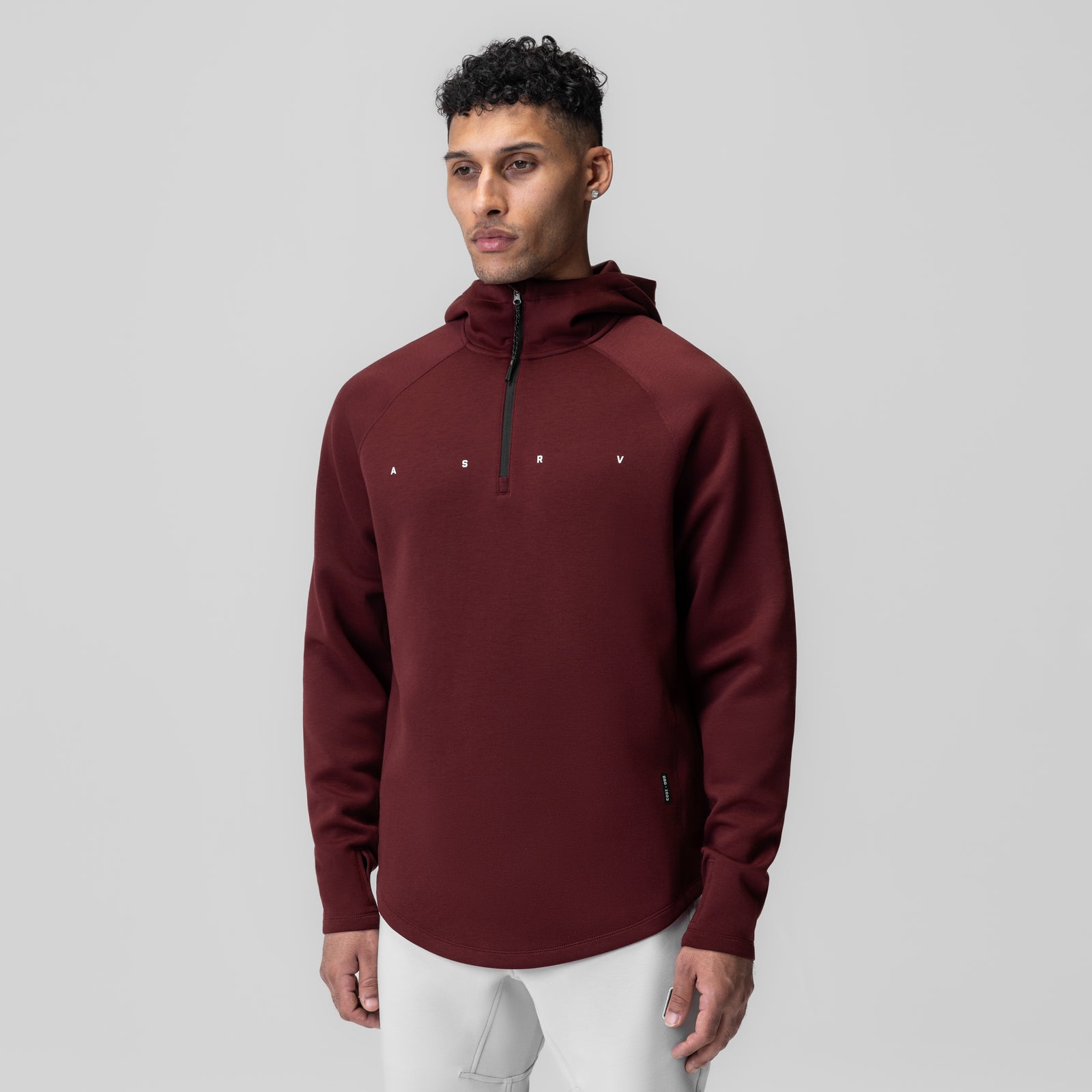 Dri-Core™ Zip Hoodie in crimson, modeled front view