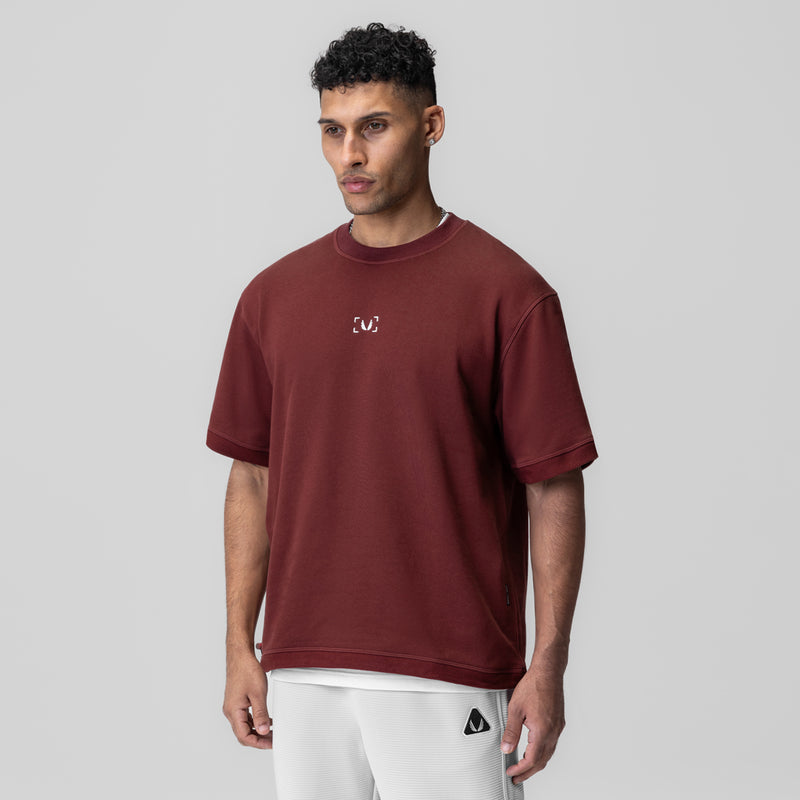 1026. Herringbone Terry Oversized Cinch Tee - Crimson