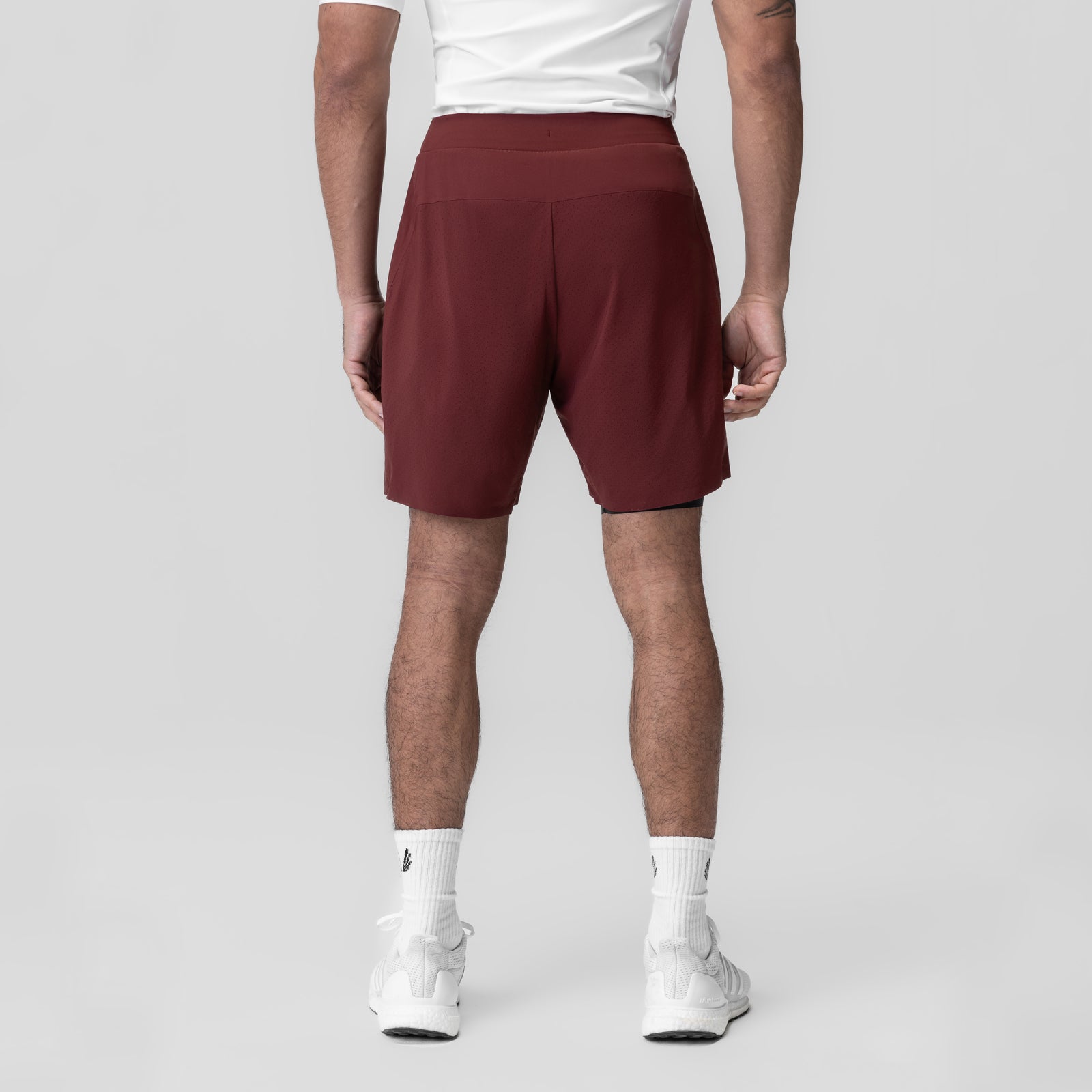 Aerotex Bonded 7" Liner Short in Crimson, back view on model