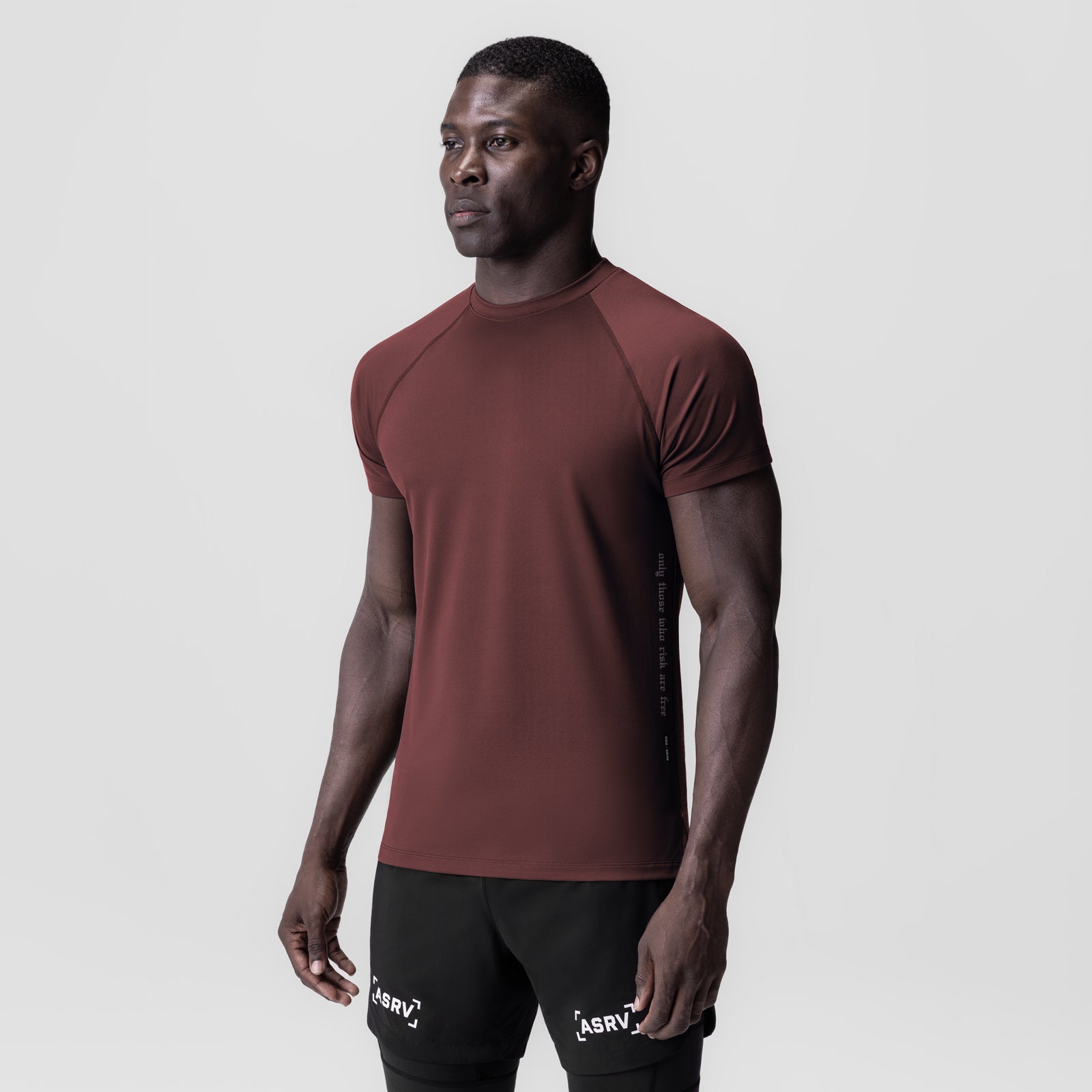 3D-Lite® 2.0 Lycra® Fitted Tee in crimson, worn by model standing against white background