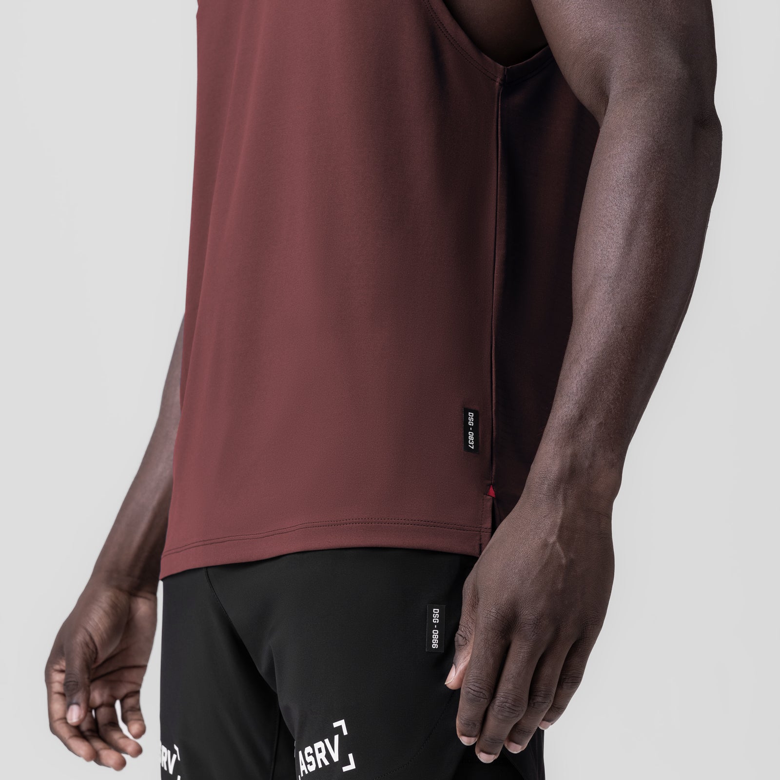 3D-Lite® 2.0 Lycra® Muscle Tank in Crimson worn by model, side view