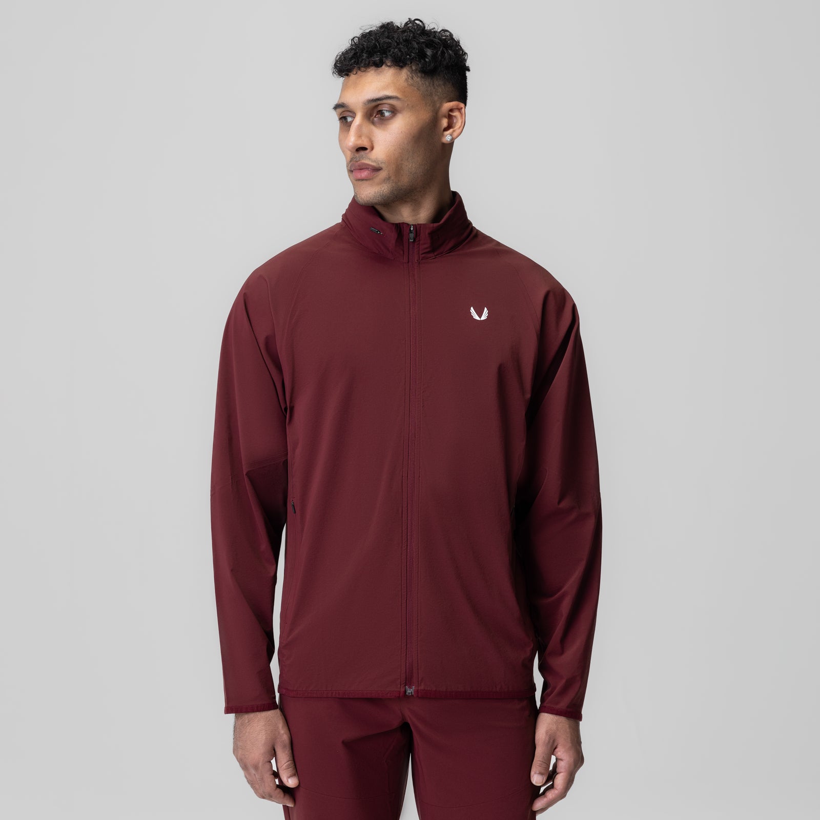 Aerotex Weather-Ready Bonded Windbreaker in crimson, worn by model, front view