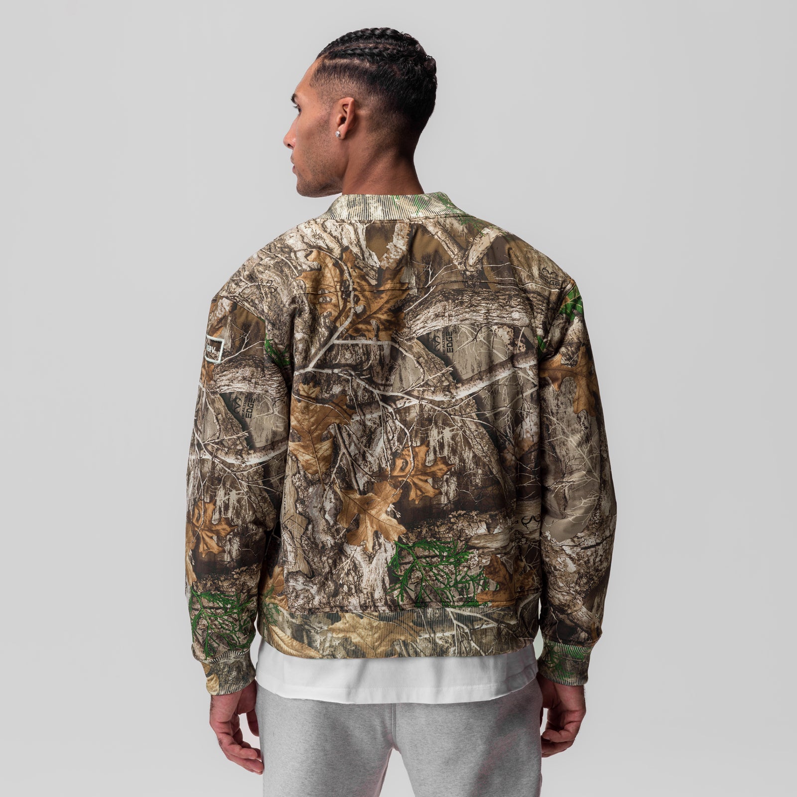 Ripstop Insulated Bomber Jacket in Realtree camo, worn by model, back view