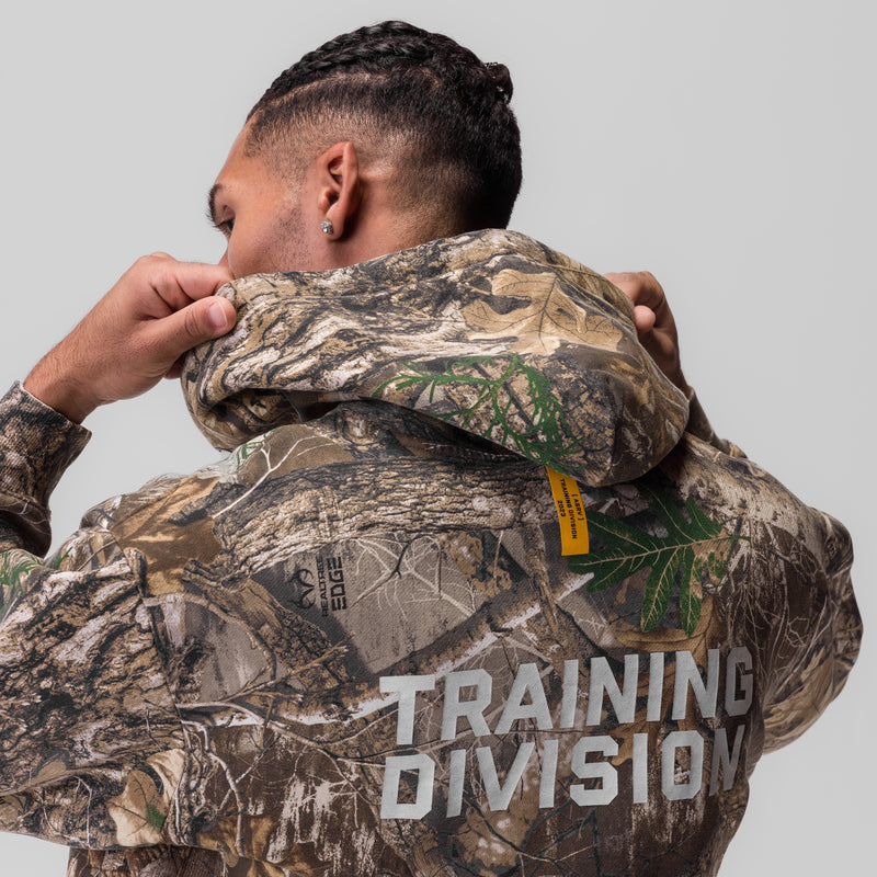 0843. Tech Essential™ Distressed Full Zip Hoodie - Realtree® Camo "Training Division"