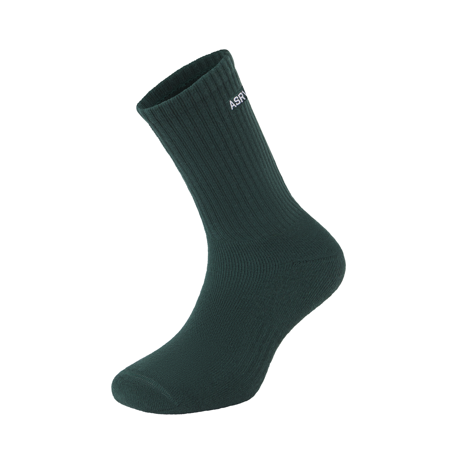 flatlay Essential Crew Socks in forest green, front view