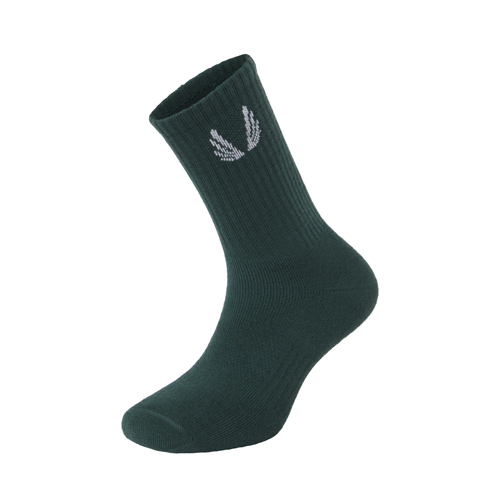 Essential Crew Socks in forest green displayed on sock form