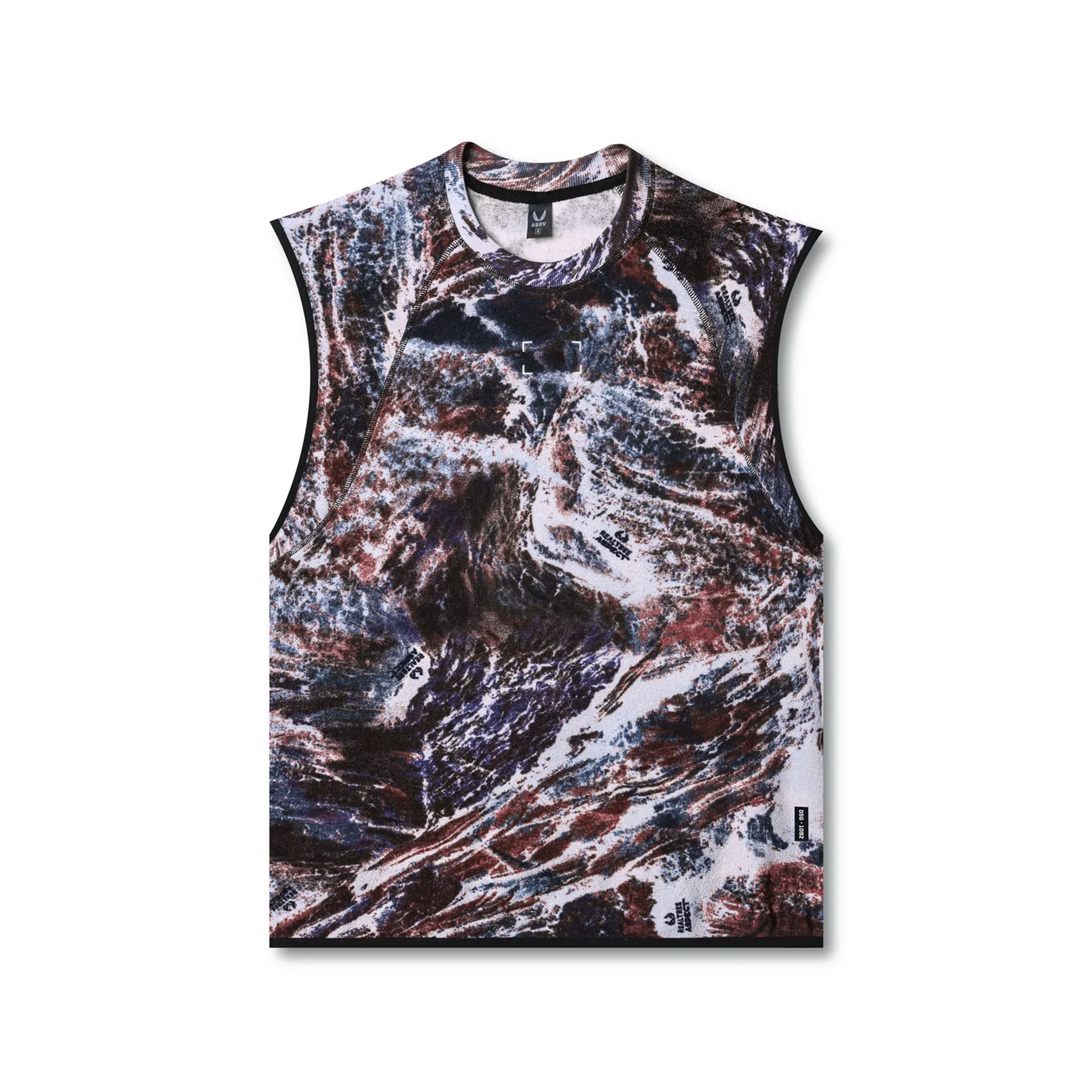 flatlay Towel Terry Cutoff sleeveless tank in Realtree Aspect camo print, front view