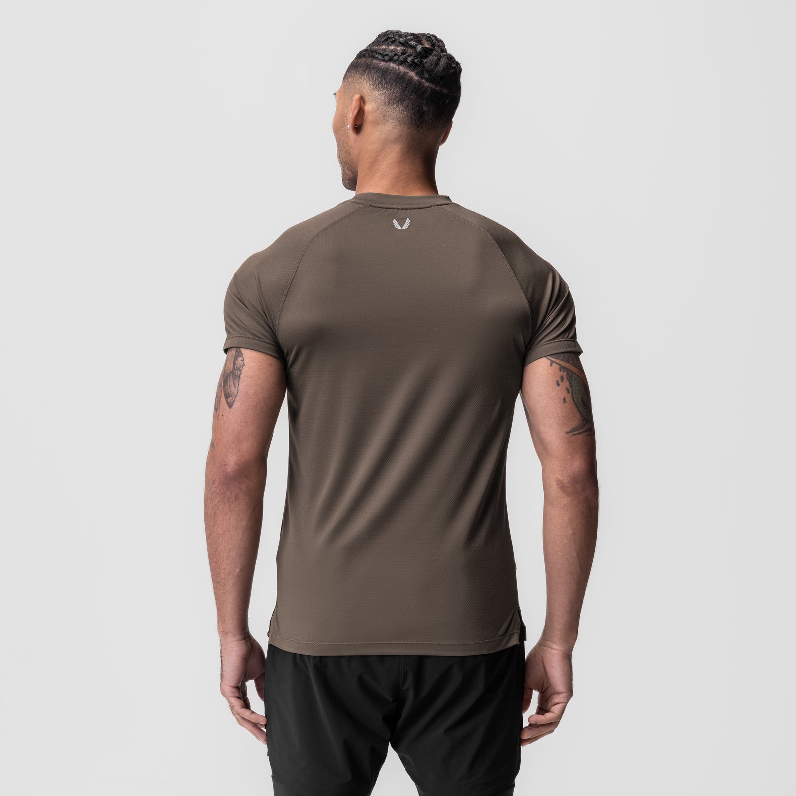 AeroSilver® Fitted Tee in deep taupe, back view on model