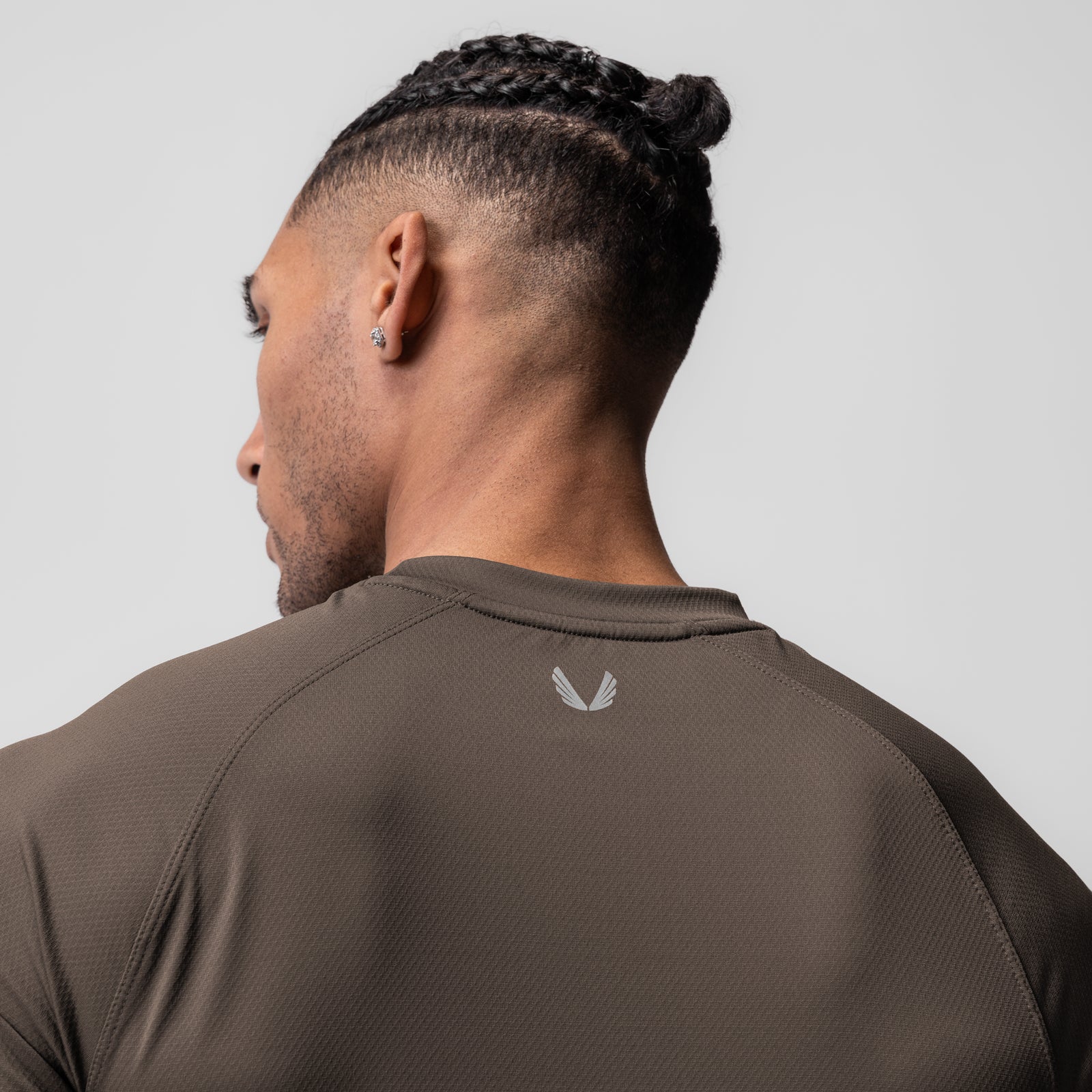 AeroSilver® Fitted Tee in Deep Taupe, worn by model shown from back